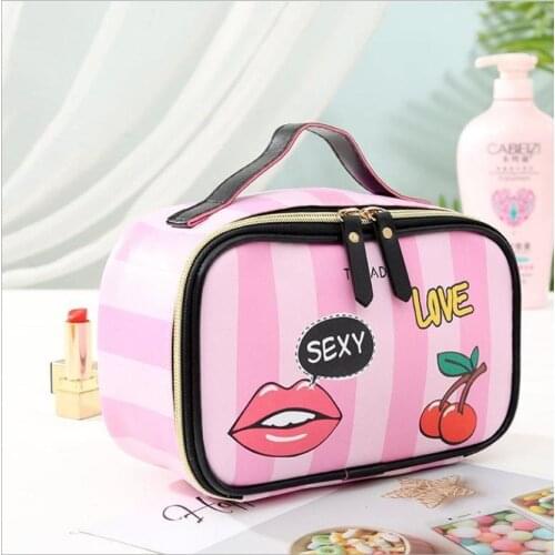 Multifunctional zipper storage love leather handbag ladies cosmetic case handbag travel finishing makeup