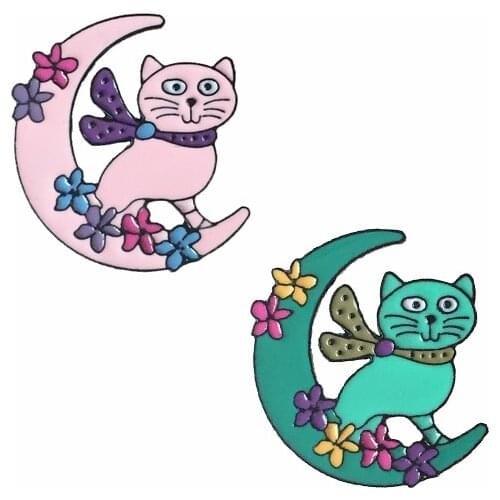 Fashion Cartoon Moon Flower Cat Metal Enamel Brooch Cute Funny Cat Badge Pin Child Trendy Costume Jewelry Accessories Gift