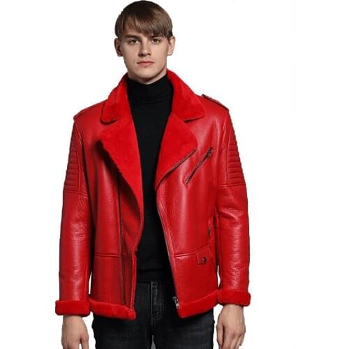 Top Quality winter genuine leather clothing male genuine sheep leather mens clothing outerwear red mens winter warm coat