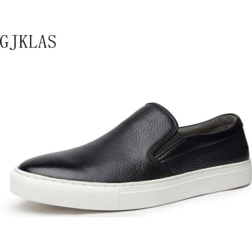Genuine Leather Casual Shoes Black Mens Fashion Shoes Man Sneakers Loafer Leather High-quality Slip on Sneakers Men White