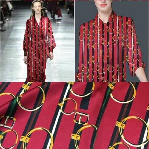 Vertical chain ring brand digital printing heavy natural silk stretch satin fabric cheongsam dress wide leg pants shirt fabric