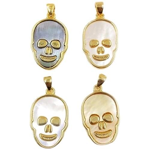Natural White Pink Shell Pendants Skull Head Charms For Woman Black Shell Pendant For Necklace Jewelry Accessories DIY