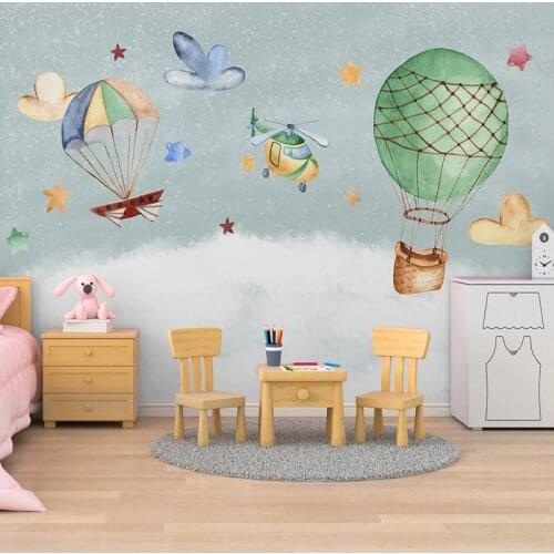 Custom Mural Wallpaper Nordic Hand Painted 3D Cartoon Airplane Balloon Childrens Room Background Wall Painting Papel De Parede