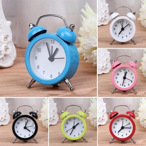 Portable Cute Mini Round Battery Alarm Clock Desktop Table Bedside Clocks Decor QX2E