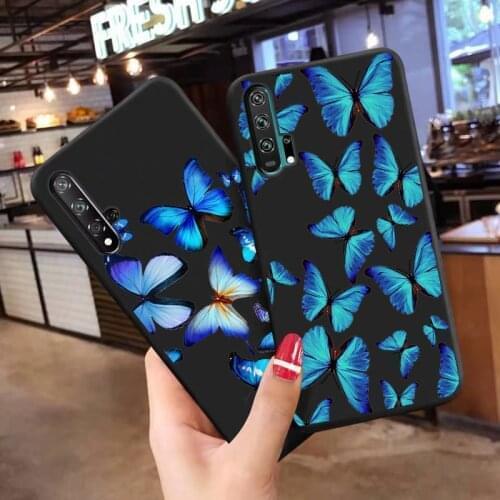 Luxury Blue Butterfly TPU soft phone case for HUAWEI Honor 20 Honor 9 Honor10Lite black cover
