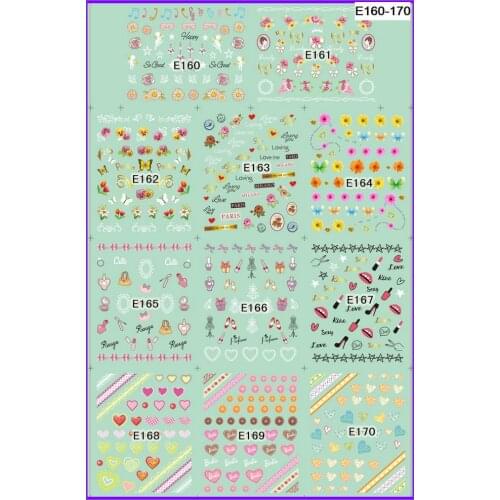 11 PACKS / LOT 3D SIMULATION FLOWER SWEET HEART SELF-ADHESIVE NAIL TATTOOS STICKER E160-170