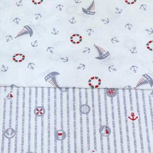 100% cotton twill cloth marine style WHITE gray anchor yacht lighthouse fabric for DIY crib bedding cushion crafts handwork tela