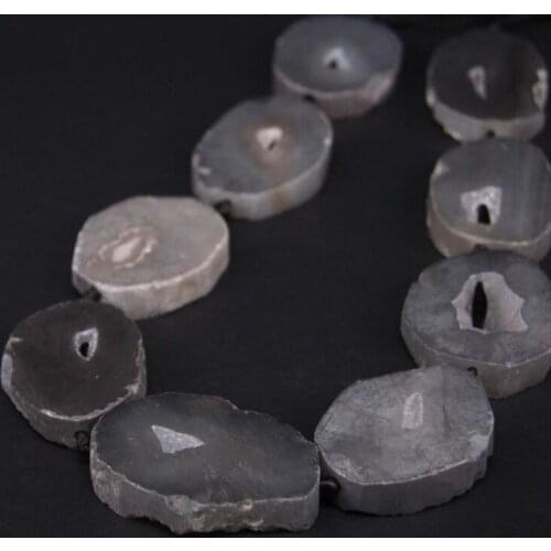 15.5"/strand Titanium Gray Raw Agates Quartz Geode Druzy Freeform Slab Nugget Beads,Natural Stone Drusy Slice Pendant Jewelry