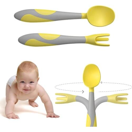 Silicone Spoon Fork Baby Feeding Infant Food Grades Plates Training Spoon Fork Cutlery Soft Head Dinnerware Tool Children Dishes