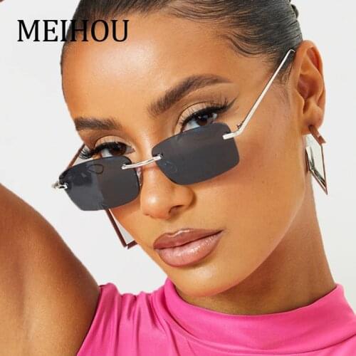 Square Rimless Sunglasses Women 2021 Trends Small Metal Vintage Rectangle Sun Glasses Girl Gradient Clear Lens Eyewear Unisex UV