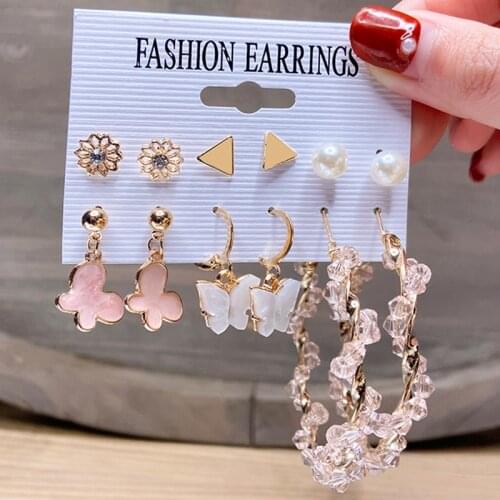 Vintage Acrylic Pink Butterfly Earrings Set Earrings For Women Party Jewelry Cute Geometric Pearl Drop Earrings 2021 NEW Jewelry