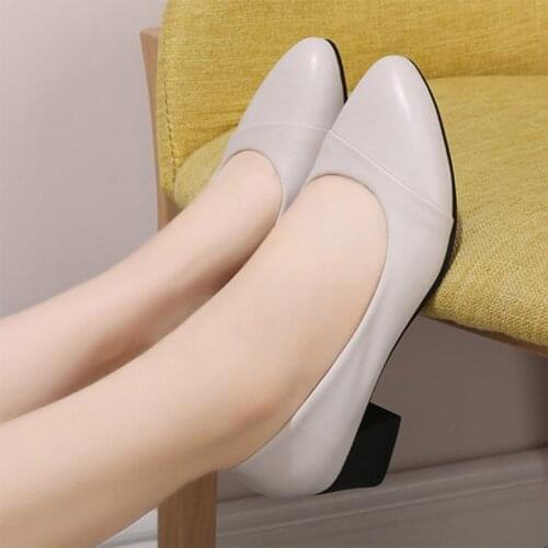 Ol Office Lady Shoes Mid Heels Dress Shoes Black Basic Pumps Square Heeled Women Boat Shoes Large Size 41 zapatos mujer 8773L