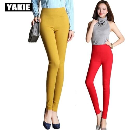 Candy color 2017 Spring and Summer Plus Size Womens Clothing 3XL White Pencil Pants Ladies Cotton High Waist Elastic Trousers