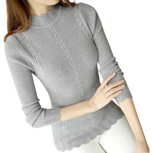 Women Pullovers Slim Knitted Ribbed Sweater Elastic Mock Neck Long Sleeve Basic Pullover Sweater Autumn Winter свитер