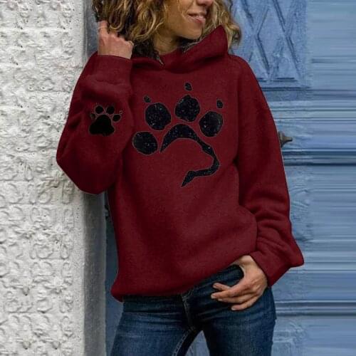 Hoodies Women Cat Paw S-3xl Winter Womens Long-sleeved Pullover Hooded Thin Fleece Casual Print Sweatshirts Толстовка Женская