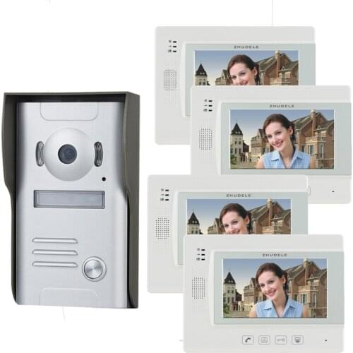 ZHUDELE New Luxury 7"color video door phone w/t touch key screen,700 TVL CCD camera,night vision can connect CCTV camera (1V4)
