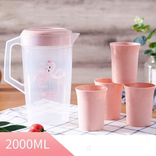 1Set High Temperature Resistant Cold Kettle Household Plastic Large Capacity Cool Water Cup Teapot Juice Pot Set