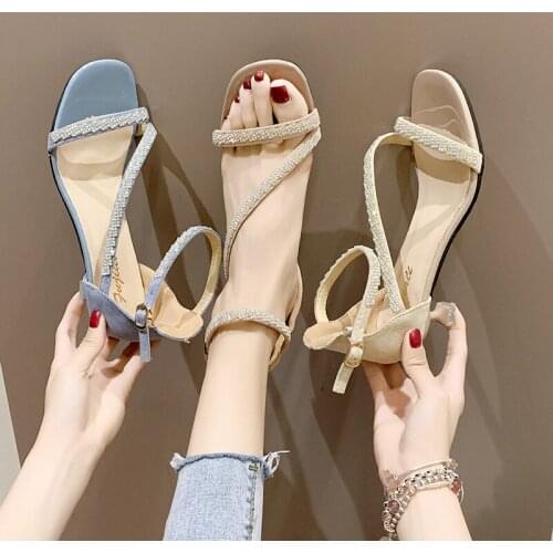 2020 new womens shoes with a buckle increase and become thinner Fresh sweet thin heel flock square shoe for women U23-20