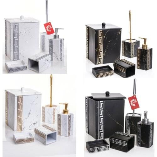 MUKKO HOME BATHROOM ACCESSORIES 5 PİECES BATHROOM SET,RESISTANT RESIN MATERIAL LIQUID SOAP TRASH CAN DISPENSER,SOLID SOAP