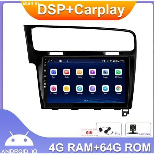 Double 2 Din Car Radio Stereo Auto Built in DSP+Carplay 4GB+64GB Android 10.0 Wifi BT SWC Camera For Volkswagen Golf 7 2013-2018