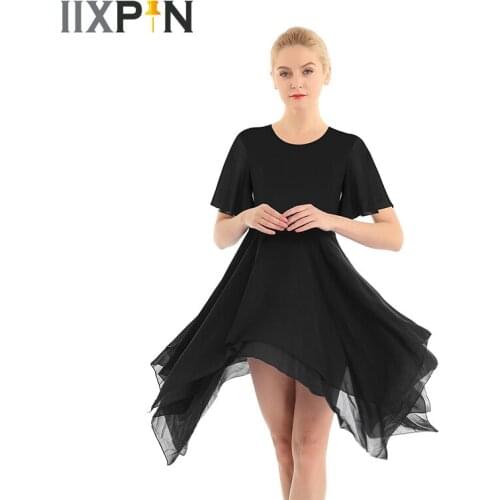 Ballet Tutu Dress Women Classic Dance Dress Elegant Round Neck Asymmetrical Chiffon Modern Dance Dress Ballet Dress For Women