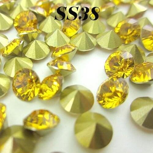 Free shipping New SS38(8-8.2mm) Yellow 72pcs/lot Resin rhinestones Pointback,Resin Pointback rhinestones DIY decoration