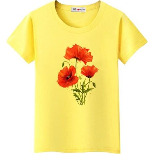 BGtomato Beautiful Red Flowers T-shirts for Women New Arrival Classical Design Shirts short sleeve soft casual Tops lovely Tees