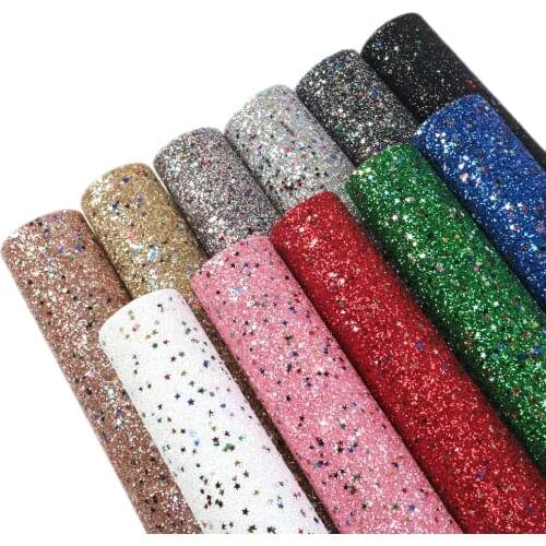 Shimmer Chunky Glitter Faux Leather Sheets Star Sequins Synthetic Leather Fabric 20x33cm for DIY Earrings Hair Bows Crafts