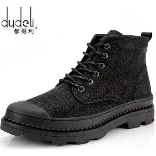 Black Warm Winter Men Boots Genuine Leather Ankle Boots Men Winter Work Shoes Men Military Fur Snow Boots for Men Botas Zapatos