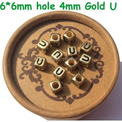 Letter Alphabet Beads Gold Acrylic Cube Big Hole Beads Handmade Accessories For Jewelry Making diy Necklace Bracelet 6mm 2600pcs