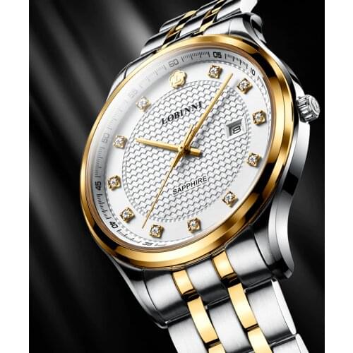 Luxury Brand LOBINNI Switzerland Man Wristwatches Japan Quartz MOVT Watch Men Sapphire Waterproof Ultra-thin Men‘s Clock L3006M