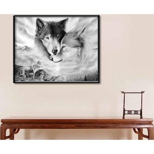 Black White Wolves Wall Art Painting Picture No Frame Poster Home Bedroom Decor