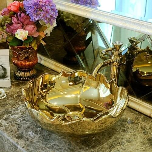 China Artistic Porcelain Handmade Porcelain Lavabo Bathroom Vessel Sinks ceramic wash basin bathroom wash hand basins gold