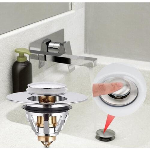 Wash Basin Bounce Drain Filter Kitchen Pop Up Sink Drain Stopper Build-in Anti-clogging Basket Strainer Drain Filter Push-type