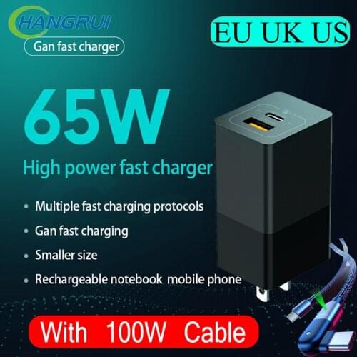 GAN 65W Charger Fast Charge With 100W Type C PD USB Cable Quick Charger Laptops Phone Type-C PD Charger For iPhone Xiaomi Huawei