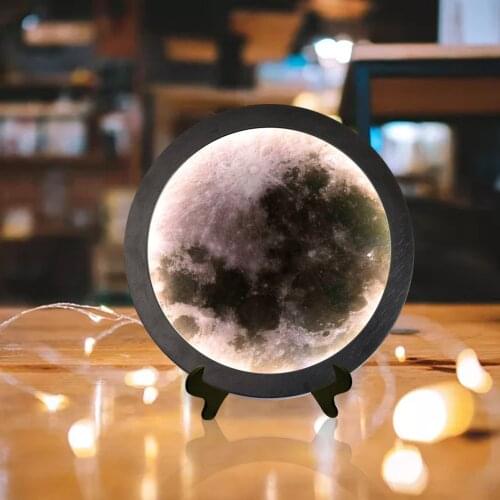 HOT SALE Faddish Wooden Modern Moonlight Make-up Mirror Decorative Wall LED Lamp Decor Living Room Corridor Porch Creative Gifts