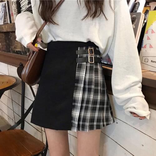 Gothic Streetwear High Waist Fashion Short Skirt Plaid Pleated Mini Skirts Harajuku Skirts punk japanese plaid skirt black skirt