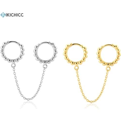 KIKICHICC 925 Sterling Silver Gold Beads Chains Piercing Two Huggies Hoops Pendiente Clips 2021 Round Wedding Gift Jewelry Gift