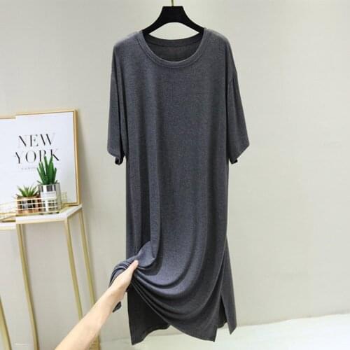 Summer Home Wear Women Modal Nightgown Sweet Solid Modal Sleepwear Big Size Loose Nightgowns New Short Sleeve Loose Dress L/XL
