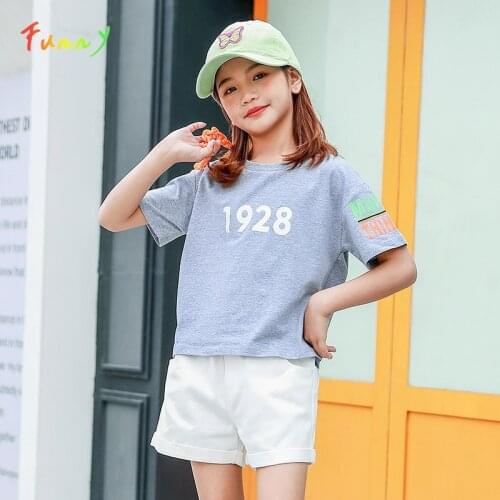 Summer 2021 Kids Clothes Girls Shorts Sets Casual Letter Print Short Sleeved T Shirt Shorts Two Piece Set Vetement Fille 4-14Y