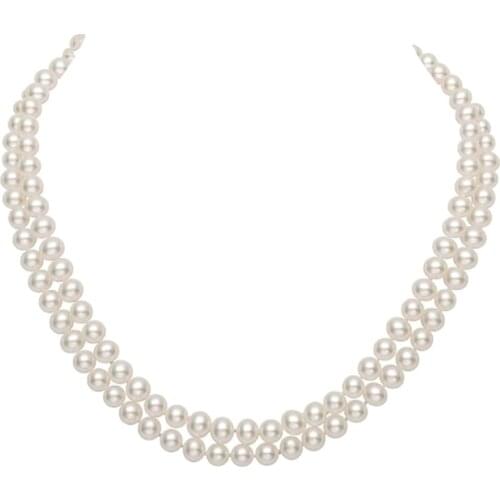 MADALENA SARARA AAA 7-8mm freshwater pearl Women necklace Two Rows brightest flawless Natural White Shinny Pearl Handmade