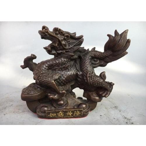 7'' Bronze copper store fengshui decor auspicious beast animal RUYI Dragon