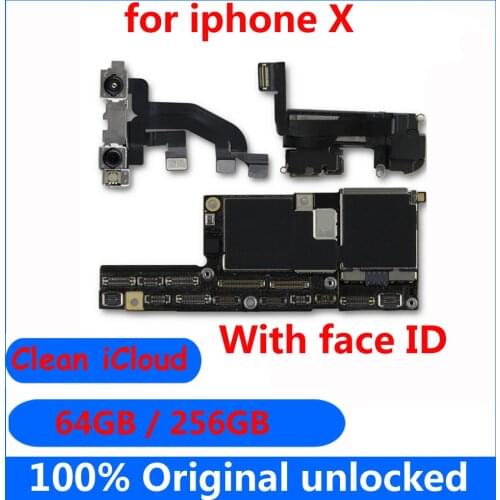 Free ID 256G IOS system motherboard for iphone X fee 64GB unlocked mainboard with / without face ID logic board with Full chips