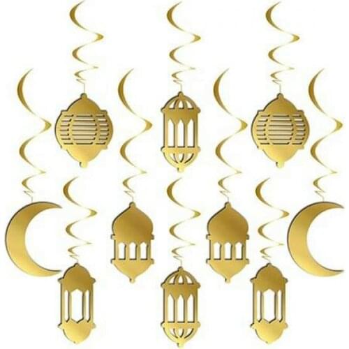 Serenity Party Store 10 lu Gold 3D Ceiling Ornament Arabic Ramadan Kareem Muslim Eid Al-Adha Pendant Religious Islamic Ornament HZRRAMAZANARABIC