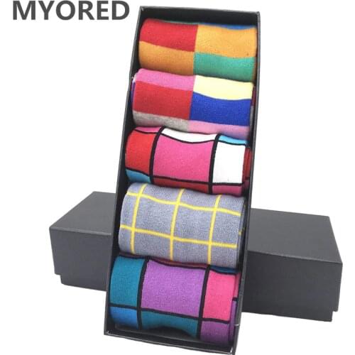 MYORED drop shipping 5pairs/lot hot sale sokken Calcetines de hombre cuadrados multi-colored gift socks