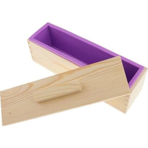 NHBR DIY Handmade Soap Silicone Mold rectangular soap mold with wooden box and wooden lid 900ml