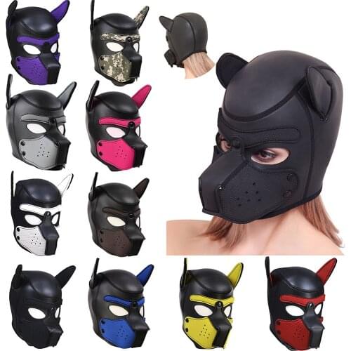 Brand New 10 Color Sexy Cosplay Role Play Dog Full Head Mask Soft Padded Latex Rubber Puppy BDSM Bondage Hood Sex Toys for Women