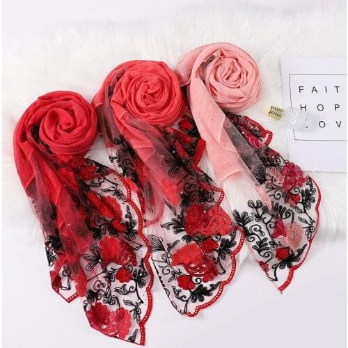 85*180CM New Lace Hot Rhinestone Fashion Scarf Malaysia Indonesia Baotou Travel Scarf Turbans for Women Islamic Scarf Wholesale