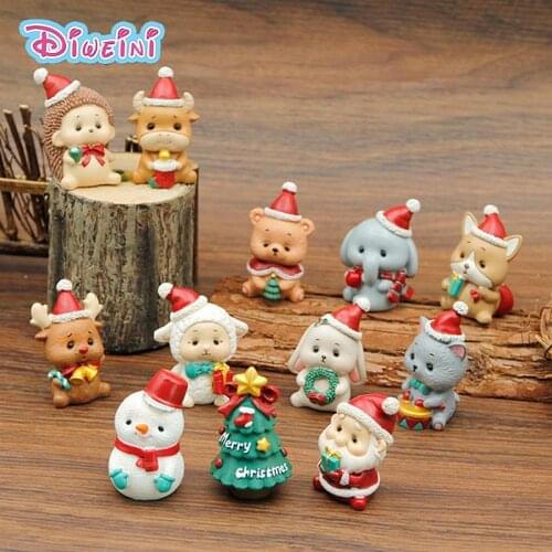 New Christmas Rabbit Hedgehog Cow Deer Cat Dog Bear Animal Figurine Model Birthday Cake Action Figure Decoration Toy Doll House