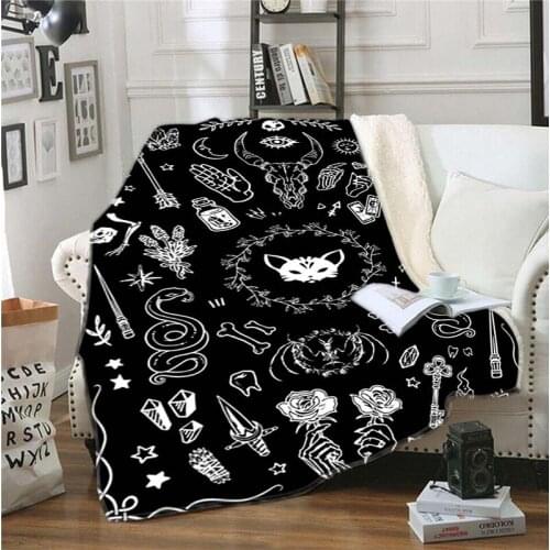 Cat with Moon Anime Blanket Throw Blanket Satanic Flannel Blanck and White Blanket for Adults Kids Halloween Blanket